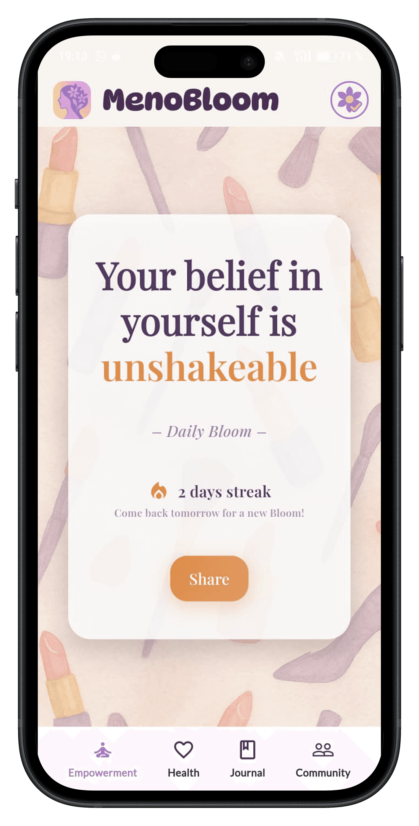 MenoBloom daily affirmation card