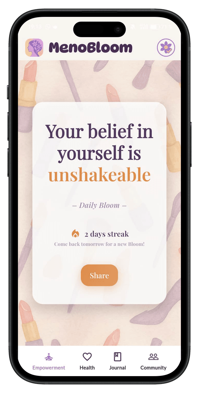 Daily affirmation card in the MenoBloom app